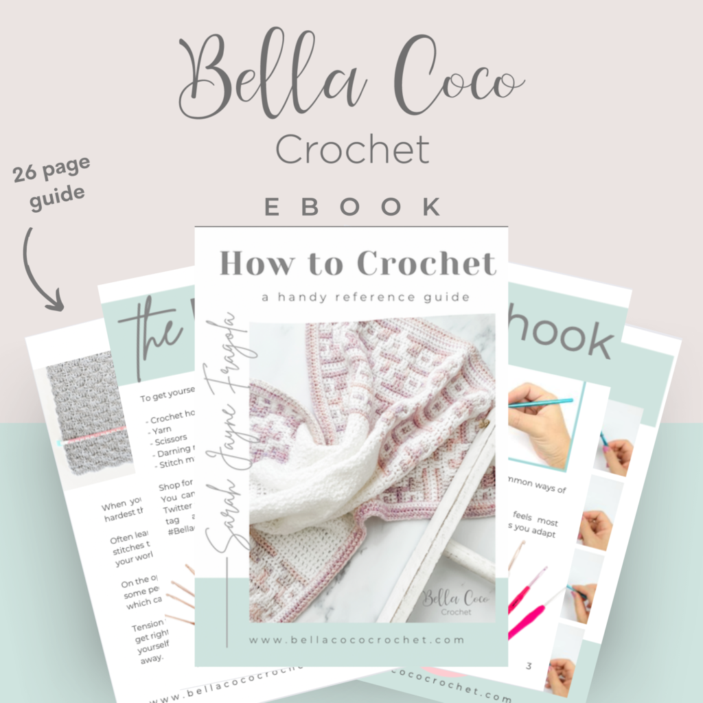 Bella Coco Crochet eBook,  a 26 page handy guide to help with your crochet journey, available to purchase on the website.