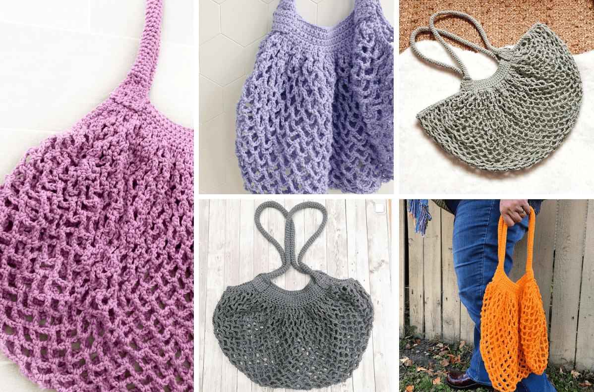 crochet market bags in different colours