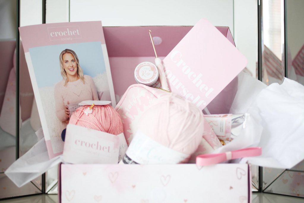 Crochet Subscription Box full of yarn and accessories
