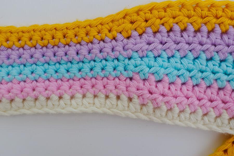 Close up of crochet straps for a beach bag