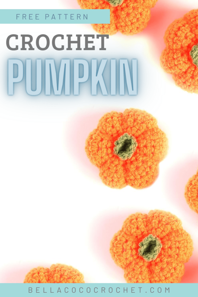 A pinterest graphic promoting the crochet pumpkin post on Bella Coco Crochet.
