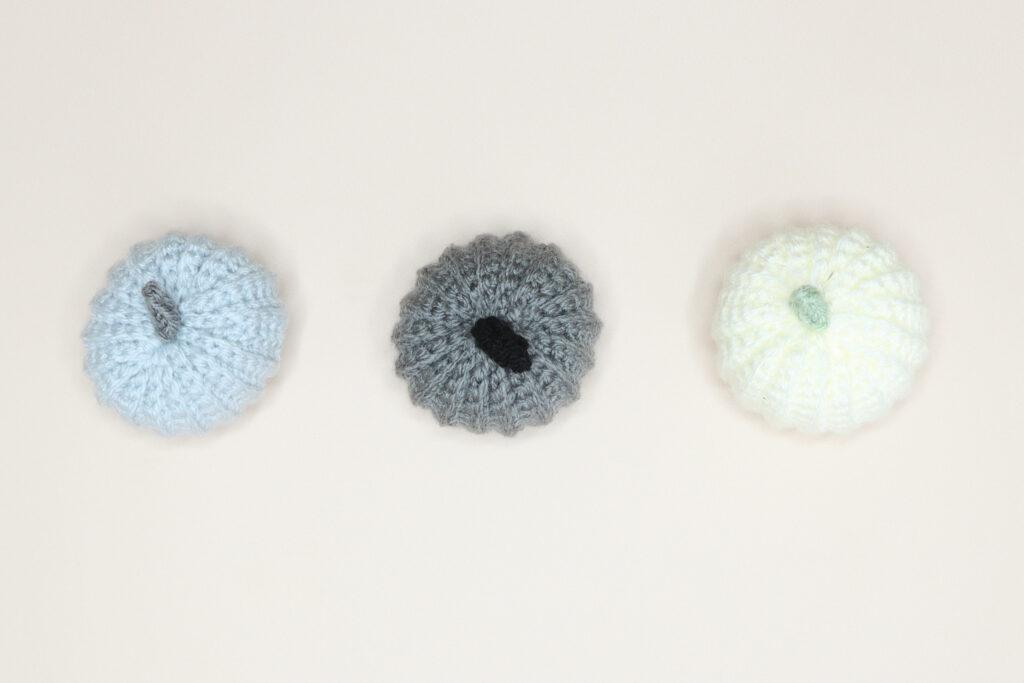 3 Crochet Pumpkins in Light Blue, Grey and Cream