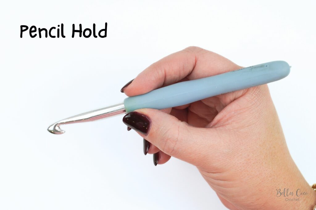 holding the crochet hook in pencil hold