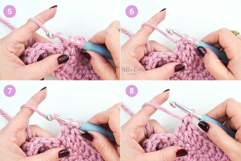 Step by step of how to crochet treble crochet