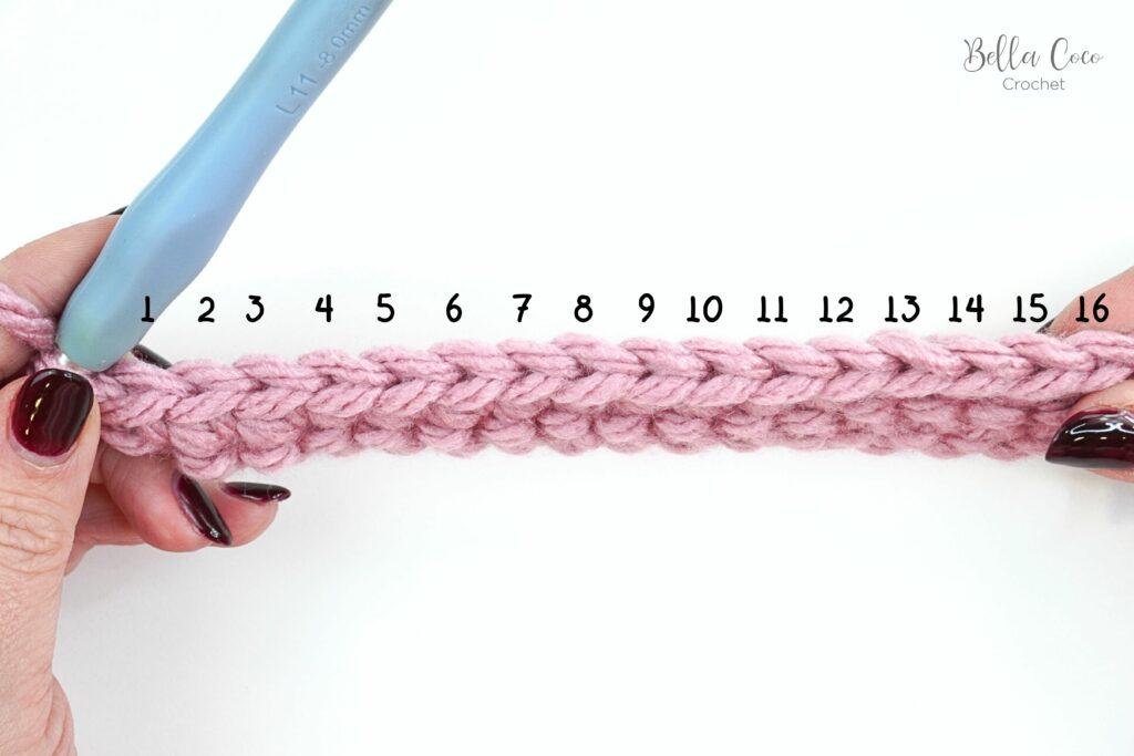 crochet stitches numbered to show how to count