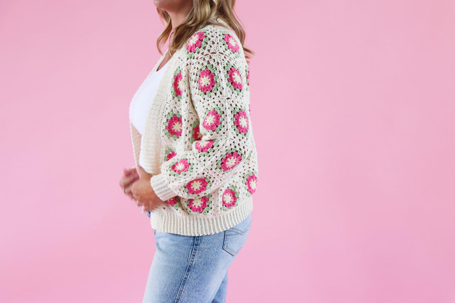 Cardigan With Crochet Floral Back